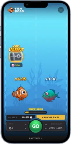 Fish Road Cash-out mit steigendem Multiplikator