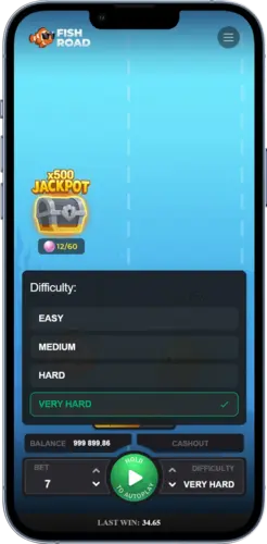 Fish Road Schwierigkeitsauswahl mit Startbutton