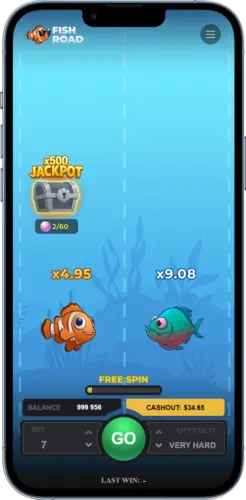 Fish Road Echtgeld-Runde mit zwei Fischen und Gewinnchance